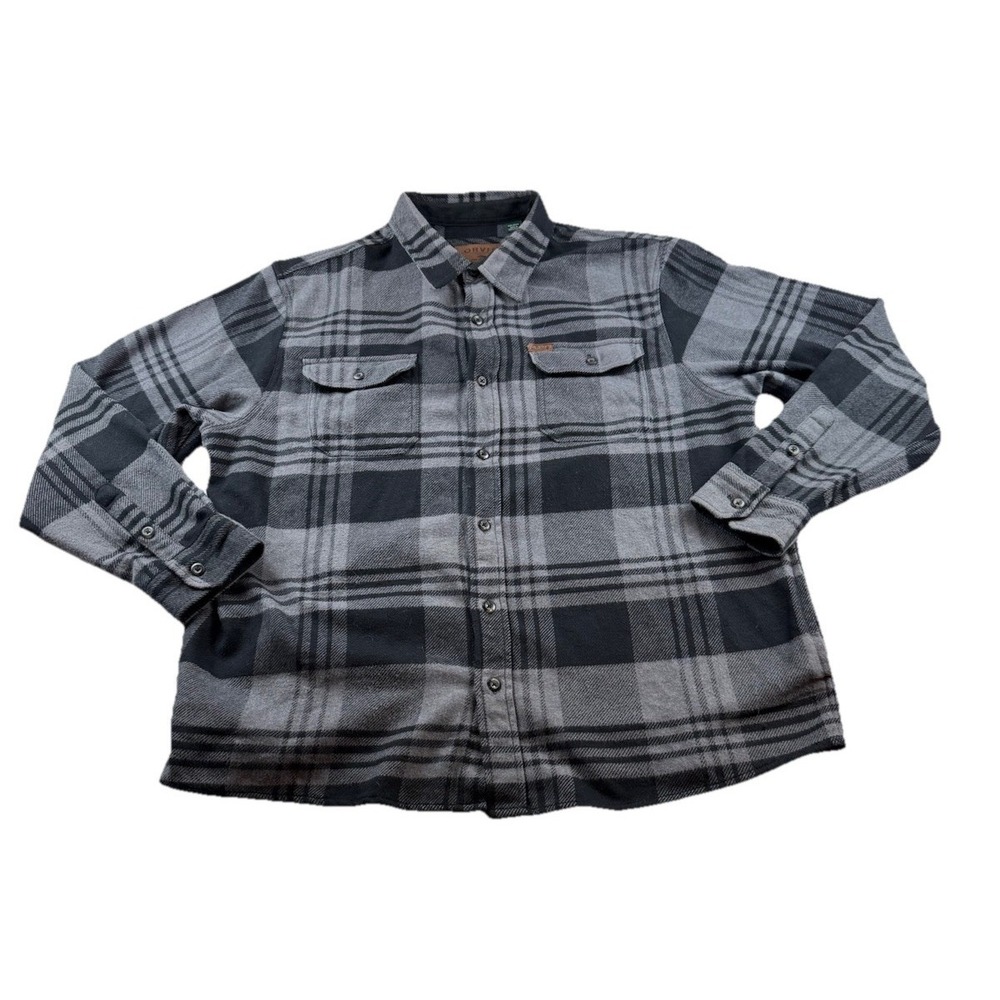 Orvis Black & Grey Plaid Fleece Shacket Shirt Jacket Men's Size XXL
